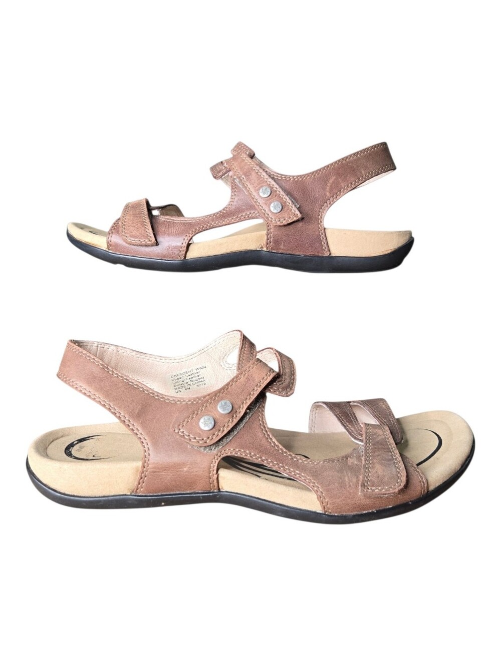 Abeo Womens Brown Leather Bio System Crescent Walking Sport Sandals Size 9